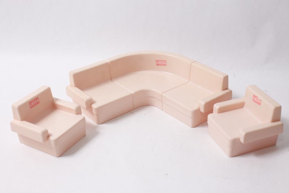 Takara Licca-chan Furniture Set Pink L-shaped Sofa and Chairs ~ 260826-WH 951